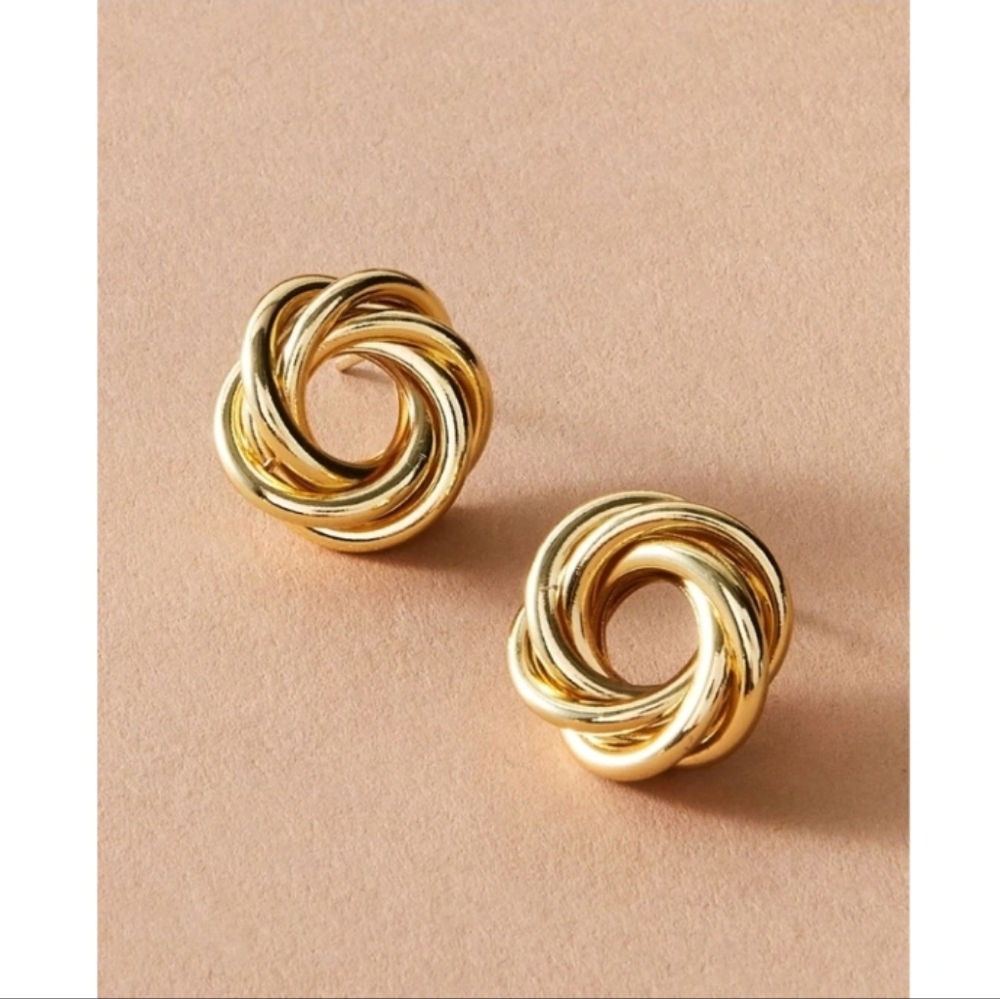 Anthropologie Classic Swirl Twisted Open Circle Gold Stud Earrings - Picture 2 of 4